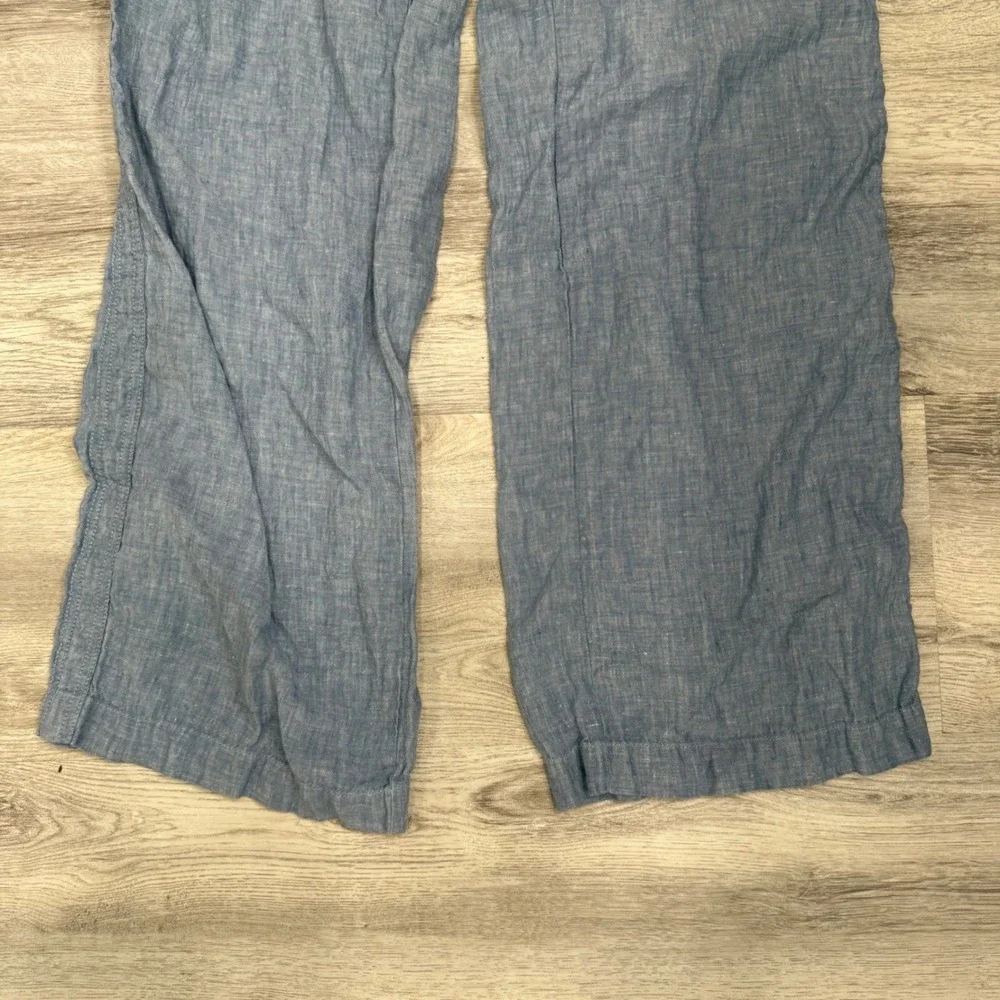 Athleta Caro Linen Blend Pants‎ Womens Size 8 Blue Drawstring Zipper Pockets - Picture 5 of 10
